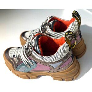 Gucci Flashtrek Metallic Mesh Leather Sneakers W/ Rubber Sole Womens Size 37